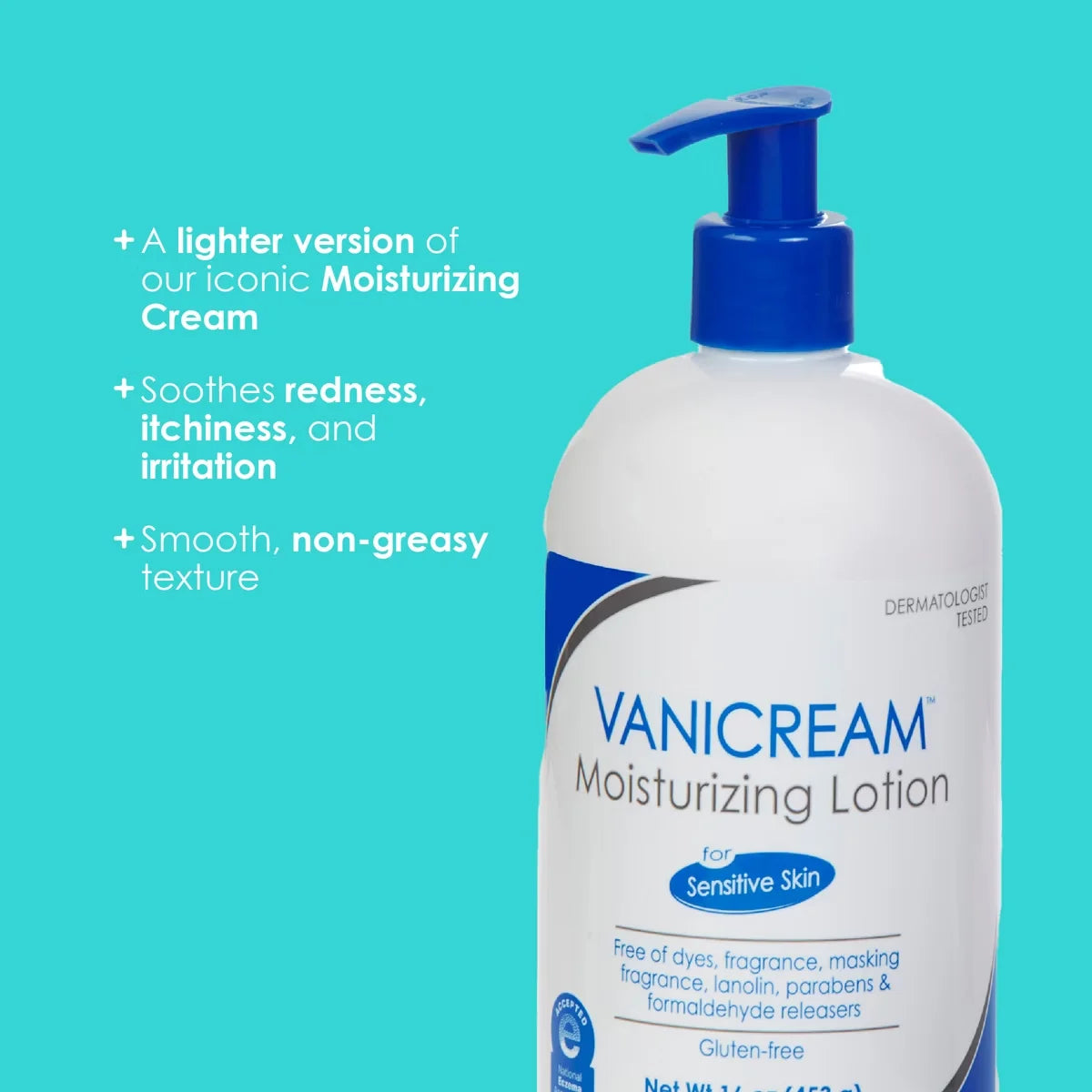 Vanicream Moisturizing Lotion for Sensitive Skin - Unscented - 16oz: Pump Bottle, Hypoallergenic, Vegan, Gluten-Free